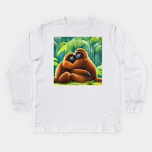 Cute Monkeys Hugging - Valentine's Day gift Kids Long Sleeve T-Shirt